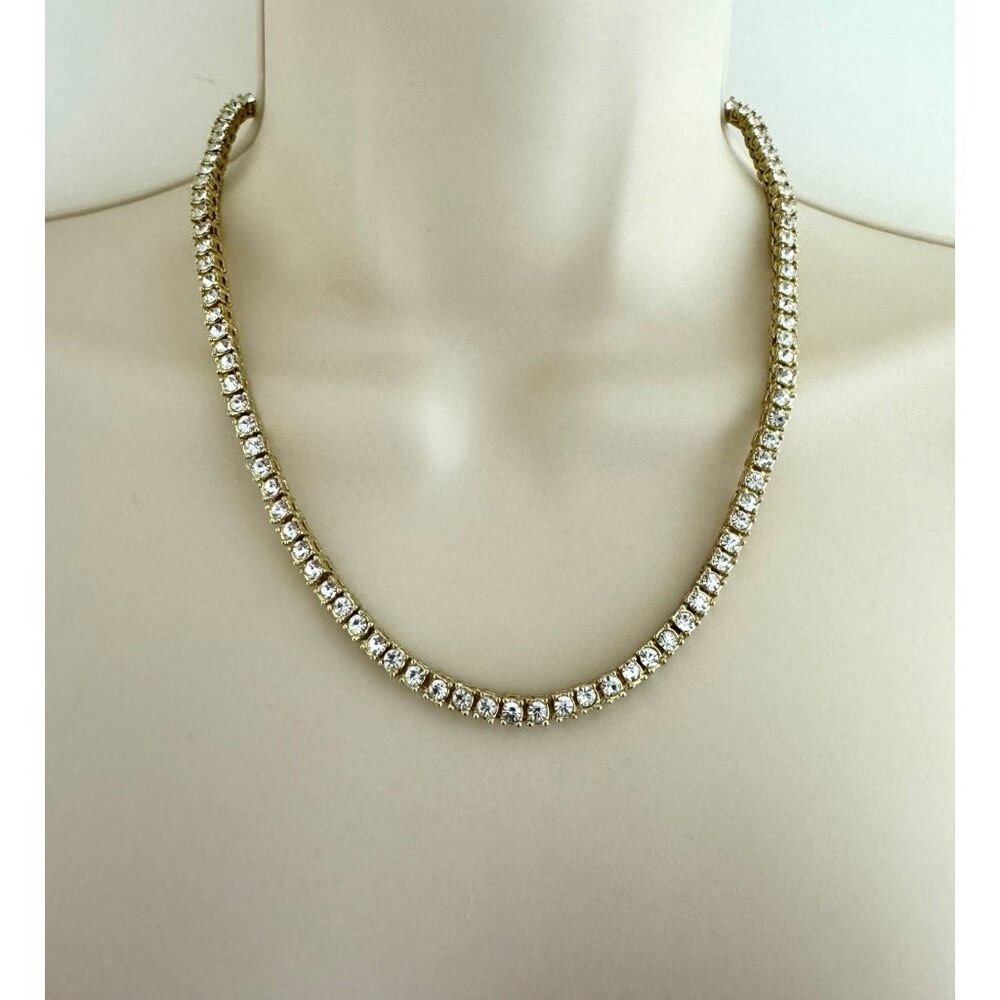 Tennis Necklace 18" Square Cubic‎ Zirconia Gold Plated Jewelry Fold Over Clasp